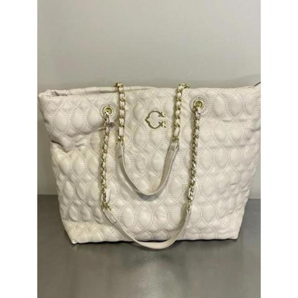 C. Wonder Madison Quilted Tote Ivory Gold Chain Classy Professional Womemn's Bag